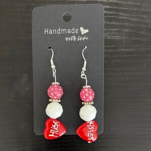 Handmade Red and White Heart Earrings